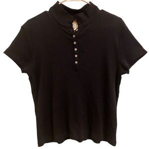 Talbots Black Modern Polo with Mandarin Collar and Rhinestone Buttons Sz XL